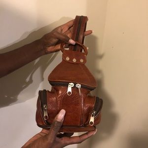 Mini leather unique brown back pack
